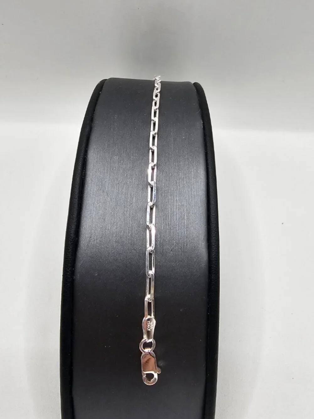 Sterling Silver 925 High Polished Flat Edge Paperclip Bracelet 2.9mm 7 inches